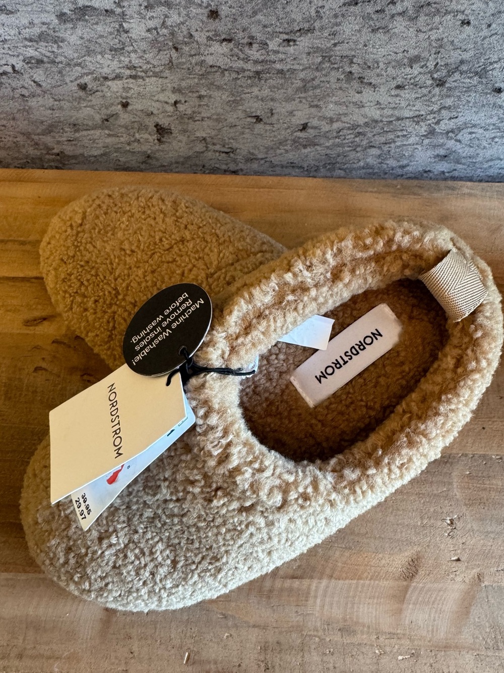Nordstrom Teddy Sherpa Slippers Tan Beige Size S 5-6 NWT